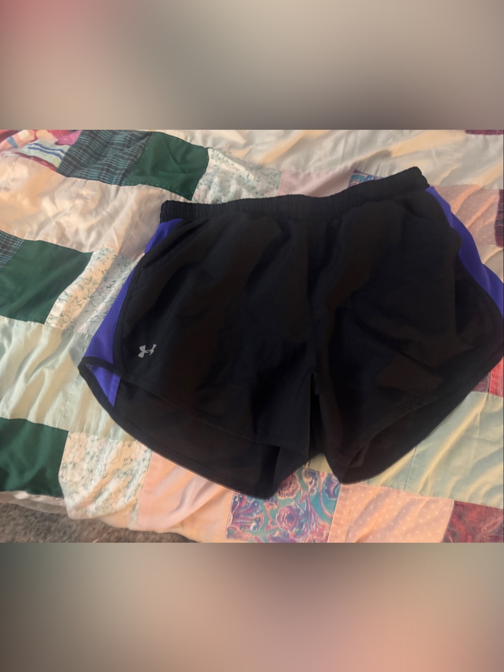 Under Armour Black Athletic Shorts with Purple Panels